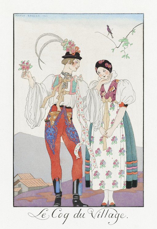 Couple in Traditional Folk Costumes, Le Cog du Village
