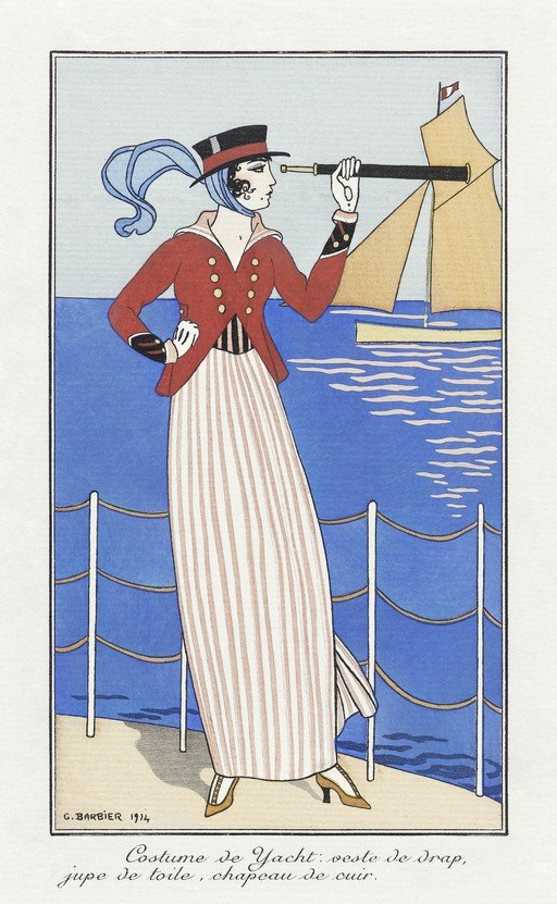 Woman in Yachting Costume with Telescope