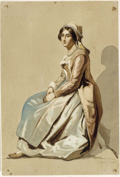 Watercolor Portrait of a Woman in 18th-Century Attire