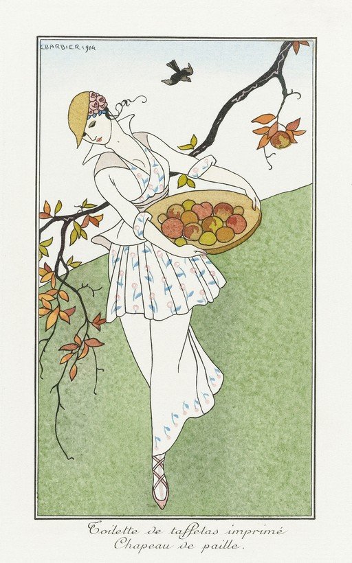 Art Deco Fashion Illustration: Woman with Fruit Basket