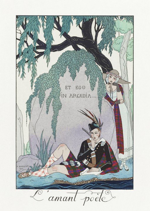Art Deco Illustration of Lovers in Arcadia
