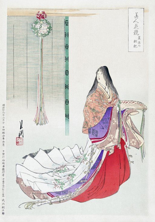 Japanese Woman in Traditional Kimono Holding a Fan