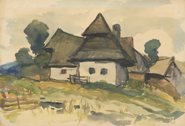 Watercolor Painting of a Traditional Rural House