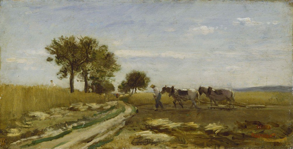 Rural Scene with Plowed Field and Horses