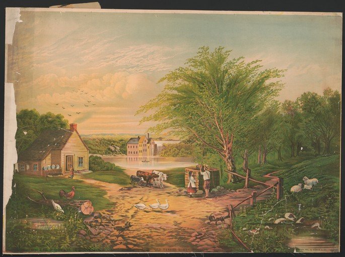 Old Yankee Home: Rural Landscape with Farm Animals and Buildings
