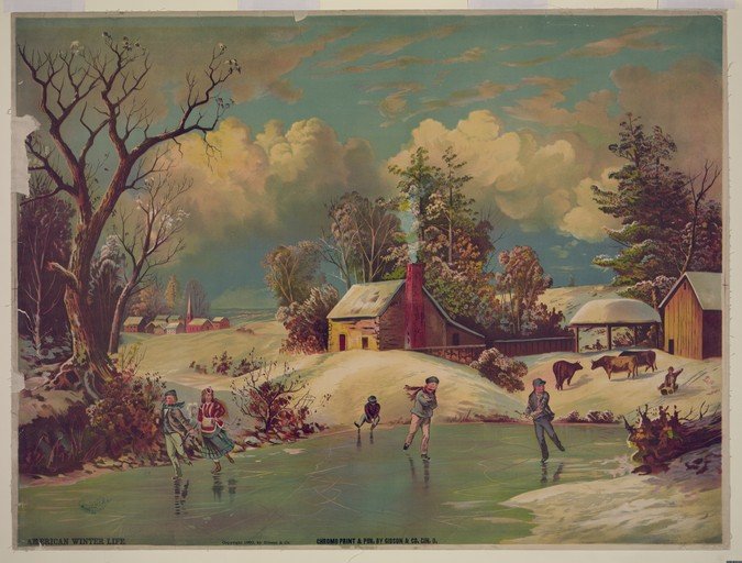 American Winter Life: Ice Skating Scene