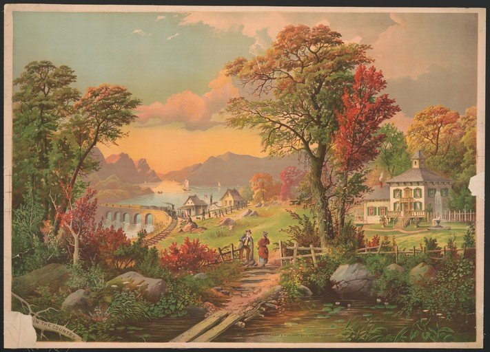 Autumn Landscape with Country House and River