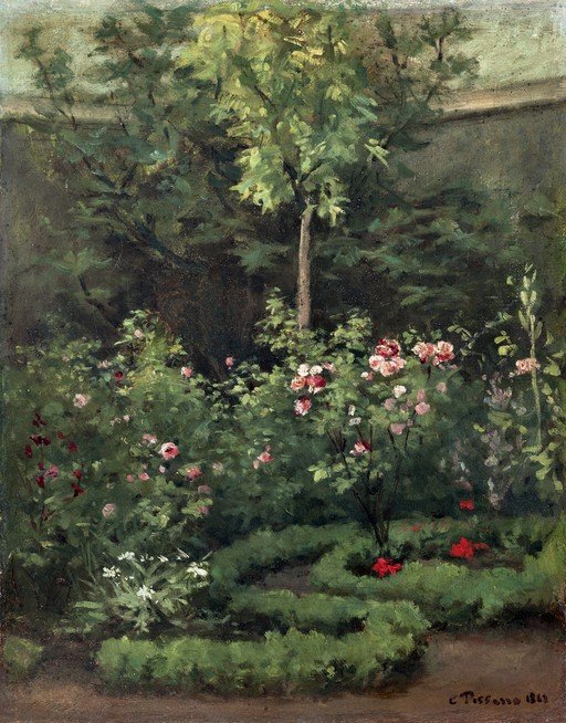Impressionist Garden Scene with Roses and Trees