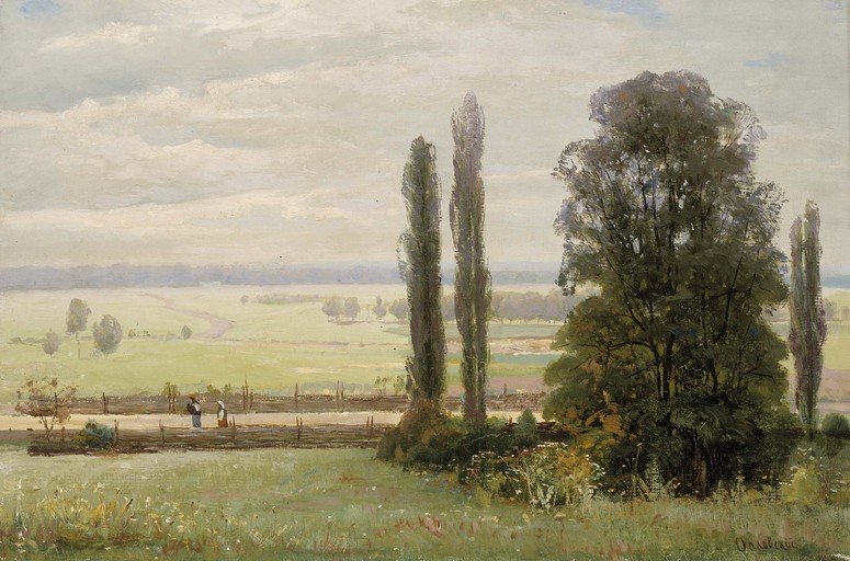 Pastoral Landscape with Figures and Tall Trees