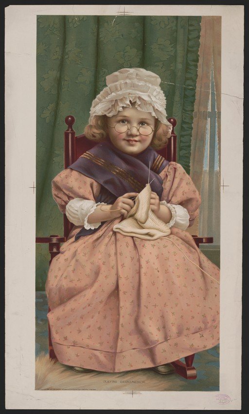 Child Dressed as Grandmother Knitting