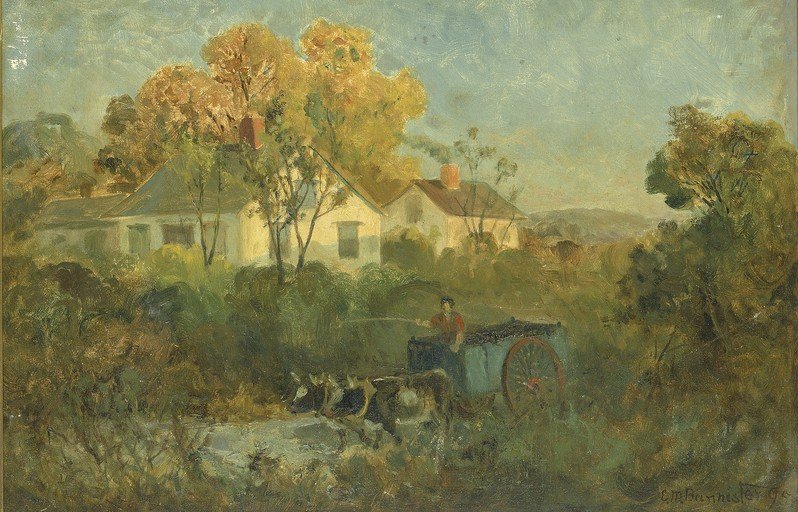 Pastoral Scene with Ox Cart and Farmhouses