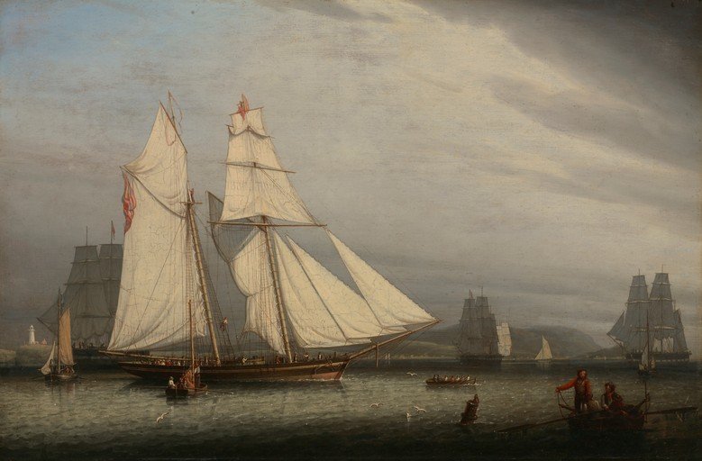 Sailing Ships in a Harbor with Lighthouse