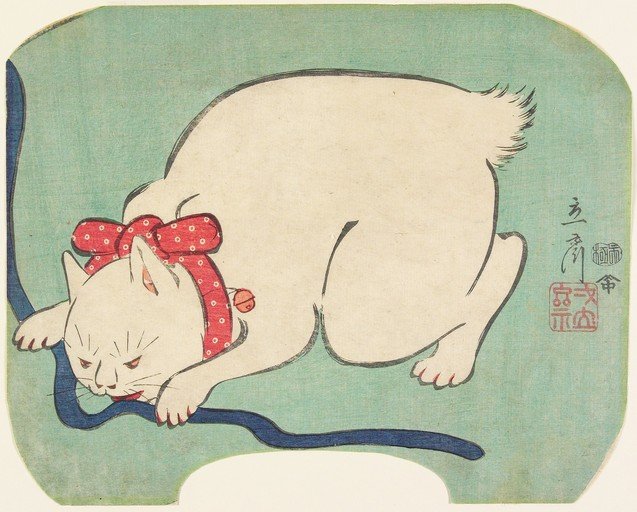 White Cat with Red Polka Dot Scarf