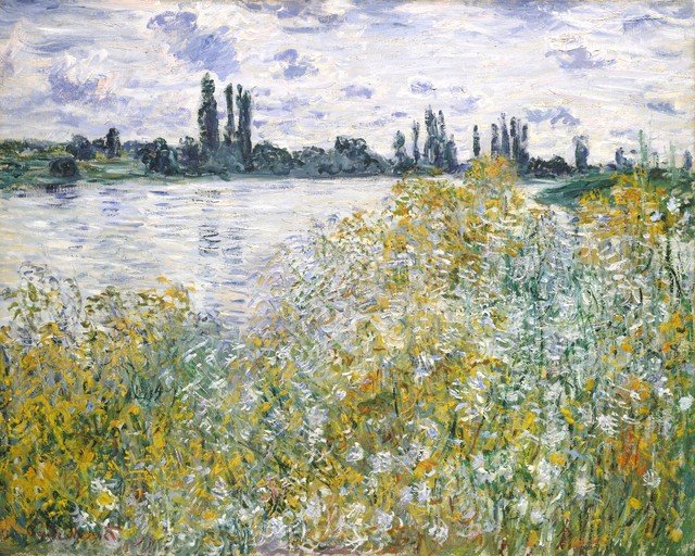 Impressionist River Landscape with Wildflowers