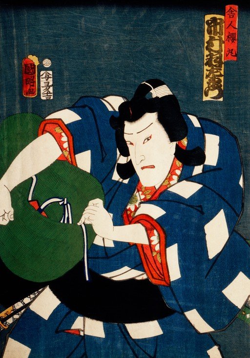 Kabuki Actor in Blue and White Kimono