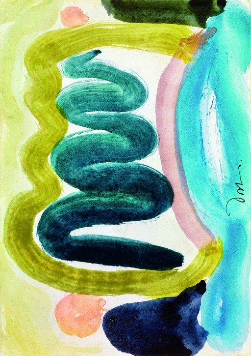 Abstract Watercolor with Swirling Lines and Bold Strokes
