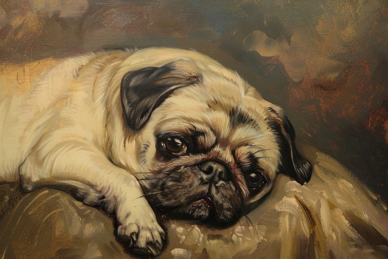 Sad Pug Portrait Painting