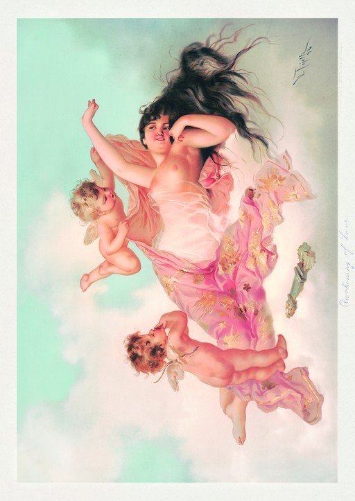 Allegorical Painting of a Woman and Cupids in the Sky