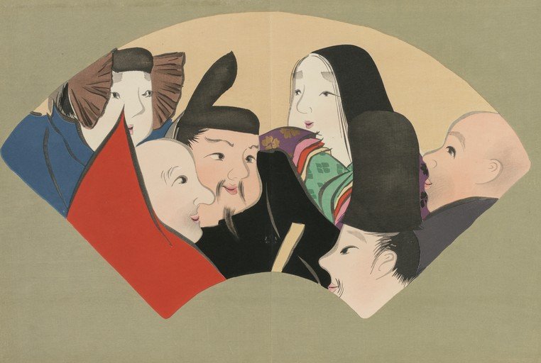 Japanese Fan Painting of Seven Lucky Gods