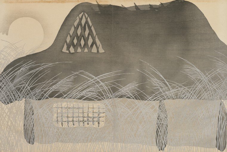 Japanese Thatched Roof House and Moon