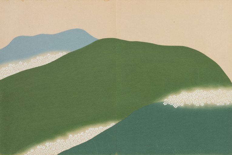 Serene Japanese Landscape Painting with Rolling Hills