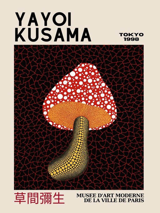 Yayoi Kusama Mushroom Art Poster