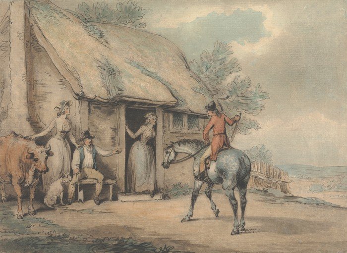 Rural Scene with Figures, Horse, and Cow