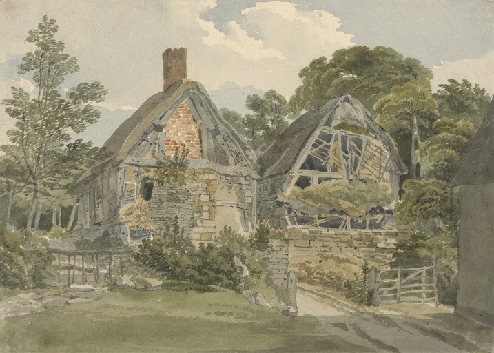 Watercolor of a Ruined Thatched Cottage