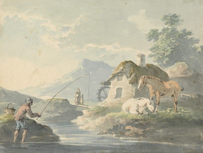 Pastoral Scene with Fisherman and Watermill