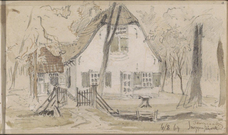 Sketch of a Dutch Farmhouse with Thatched Roof