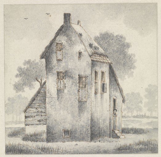 Sketch of a Dutch House with a Person at the Door