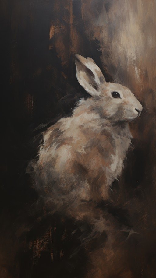 Impressionistic Painting of a Rabbit in Earth Tones