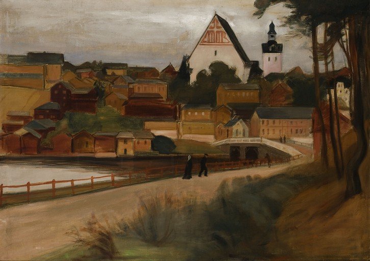 Impressionist Townscape with Church and Bridge