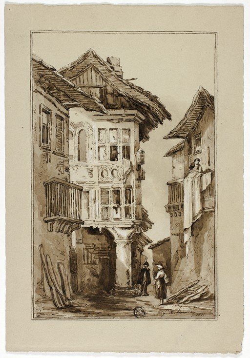Old European Street Scene with Figures