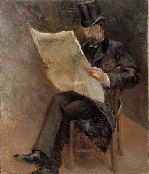 Man in Top Hat Reading Newspaper