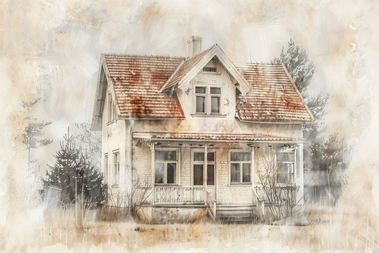Vintage House Sketch with Rustic Charm