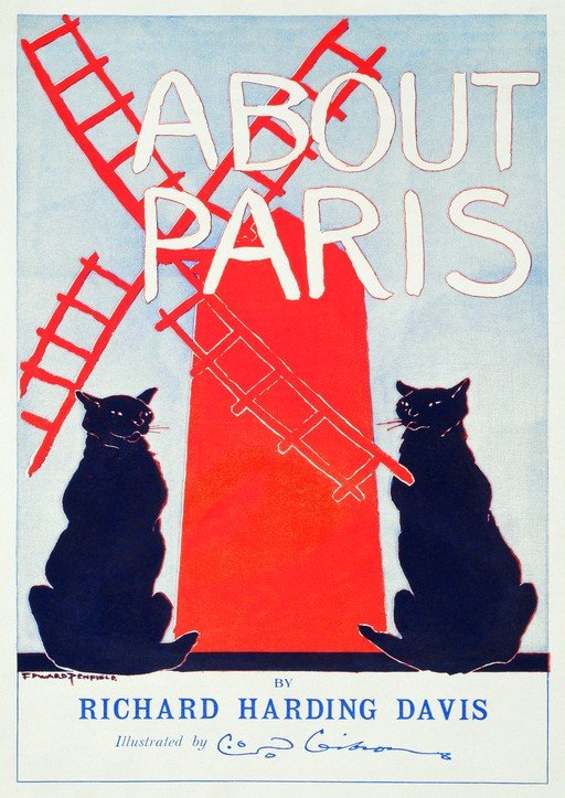 About Paris Book Cover with Black Cats and Windmill
