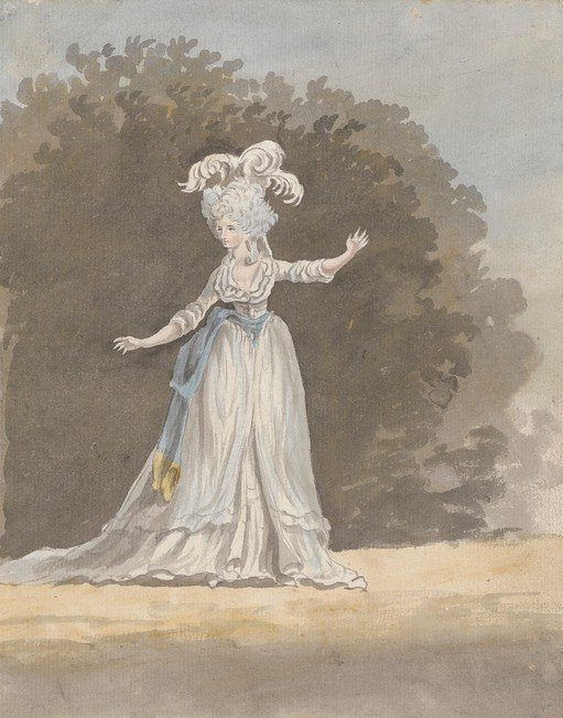 18th Century Woman in Elaborate Gown and Plumed Hat