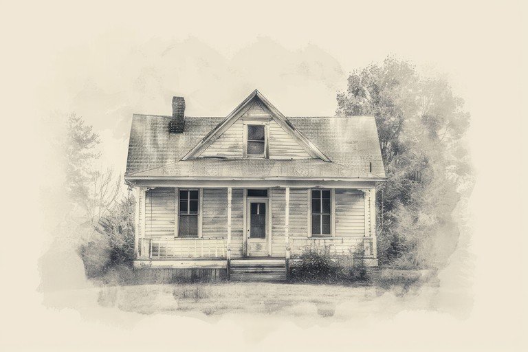 Vintage Sepia Photograph of an Abandoned Farmhouse