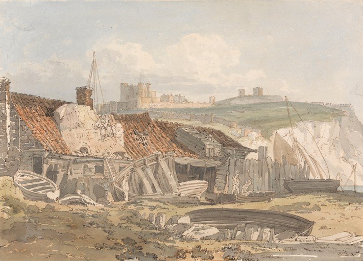 Coastal Village with Castle in Background