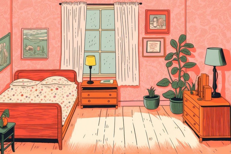 Cozy Bedroom with Floral Bedding and Pink Walls