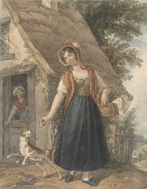 Rural Scene with Woman, Dog, and Child