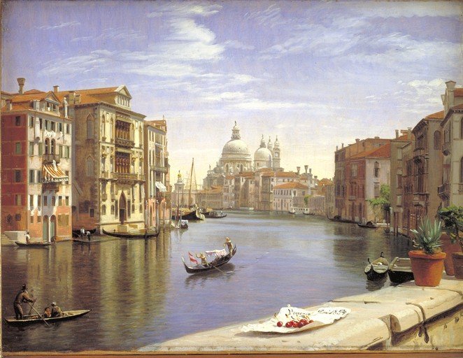 Venice Canal Scene with Gondola and Architecture