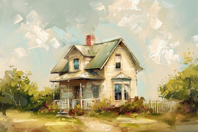 Impressionist Painting of a Charming Country House