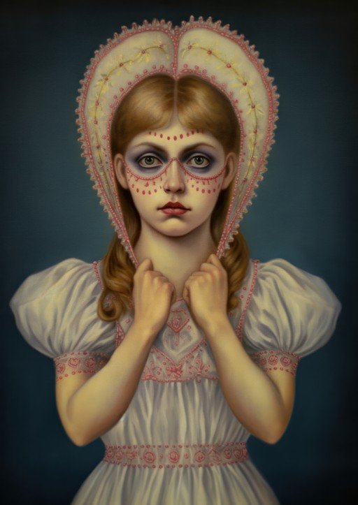 Ethereal Girl in Victorian Dress and Heart Headdress