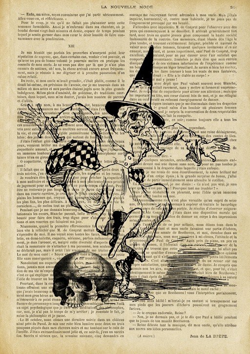 Vintage Witch and Skull Illustration on Aged Paper