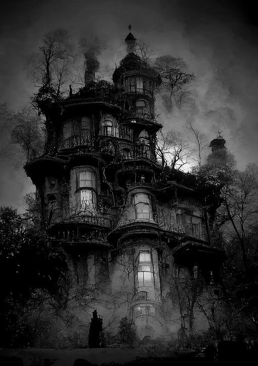Gothic Mansion in Fog