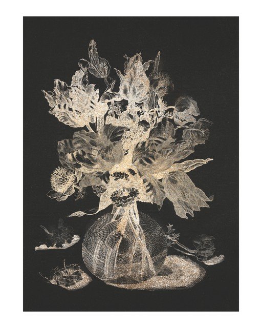 Elegant Floral Still Life in Gold and Black