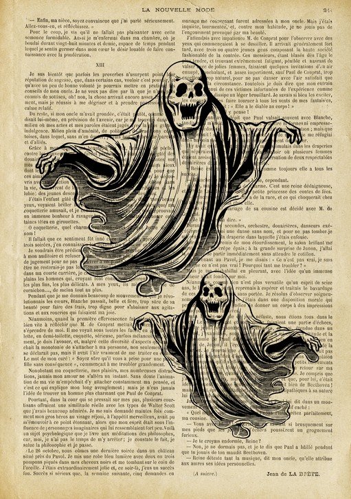 Vintage Ghost Illustrations on Antique Book Pages