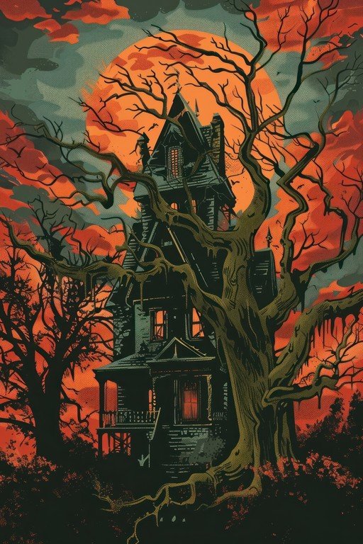 Haunted Victorian House Under a Blood Moon